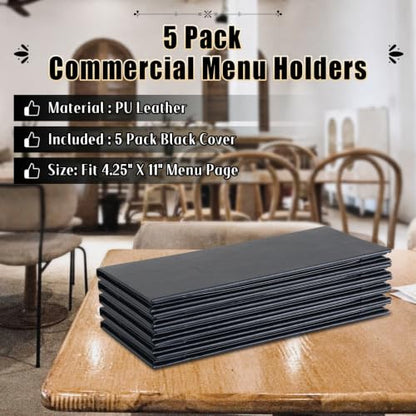 5pcs 2 Page Restaurant Menu Covers 4.25 x 11" with PVC Cover - size: 5 pcs/4.25 x 11"/2 views