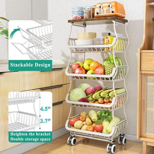 SAYZH 5-Tier Fruit and Vegetable Basket Stand for Kitchen, Wood Top, White - color: White, size: 5 Tiers
