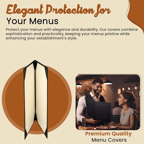 Prestine Menu Covers Made of Premium Faux Leather (10-Pack) - 5.5" x 11" - 2 Views - Black - Restaurant Menu - Wine List - Bar Menu - size: 5.5”x11” - 2 Views