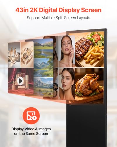 VEVOR 43 in Indoor Digital Signage Floor Standing Advertising Display Kiosk, with WiFi HDMI/USB Input Android OS, 178° Wide View, LCD Screen Interactive Monitor, Mobile Commercial Totem Poster - size: 43"-Non Touchscreen