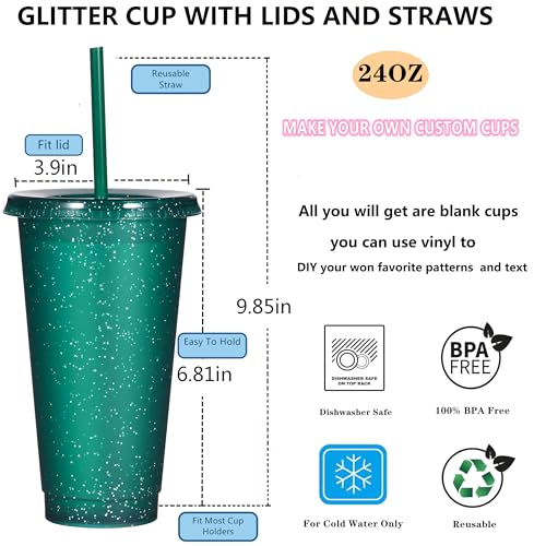 Suertestarry Tumbler with Straw and Lid,Water Bottle Iced Coffee Travel Mug Cup,Reusable Plastic Cups,Perfect for Parties,Birthdays,24oz-5 Pack (Dark Green, 10 pack) - color: Dark Green, size: 10 pack