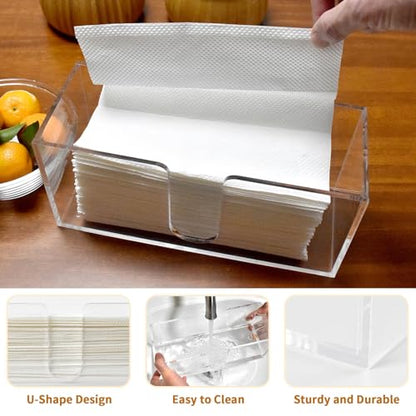 2 Pack Acrylic Paper Towel Holder, Countertop Napkin Dispenser for C-Fold