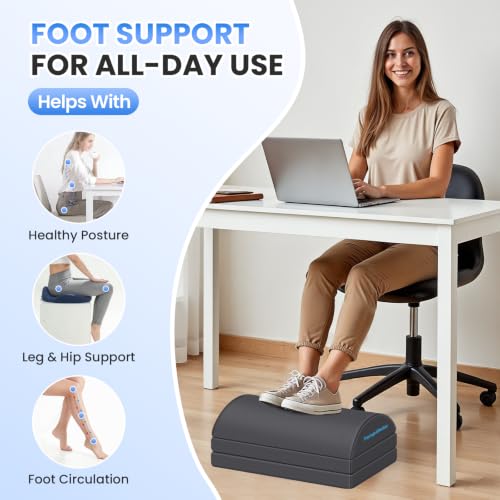 TranquilRelax Foot Rest Under Desk, 3-Height Adjustable Foot Stool, Gray - color: Gray, size: X-Large