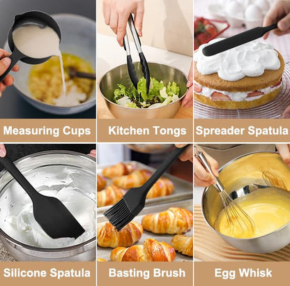 Wildone Mixing Bowls with Airtight Lids, Stainless Steel Nesting Bowls Set - color: Black