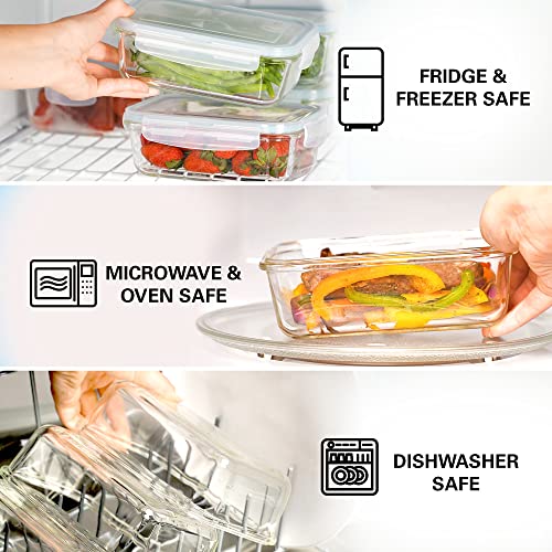 Razab 16 Pc (Set of 8) 30 Oz Glass Meal Prep Containers with Lids, Airtight Large Glass Food Storage Containers, Reusable Leak Proof BPA Free, Freezer to Oven and Dishwasher Safe - color: Blue