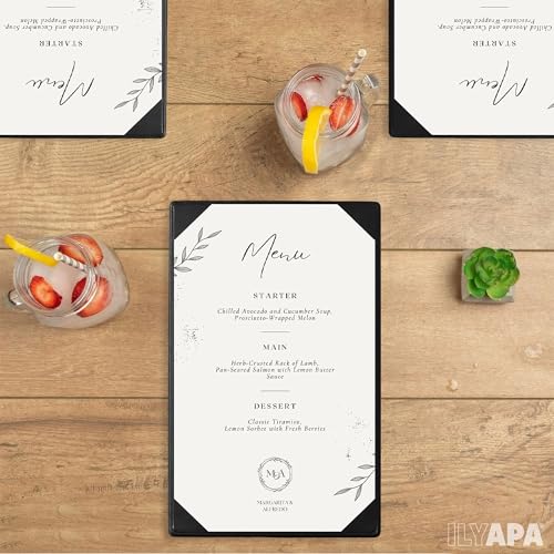 Ilyapa 5 Pack Restaurant Menu Covers 11 x 17 - Vinyl Leather Menu Holder, Single Sided Book with Corner Sleeves for Display of Wedding Menus, Weekly Kitchen Specials & Bar Drinks for Table Top - size: 11 x 17