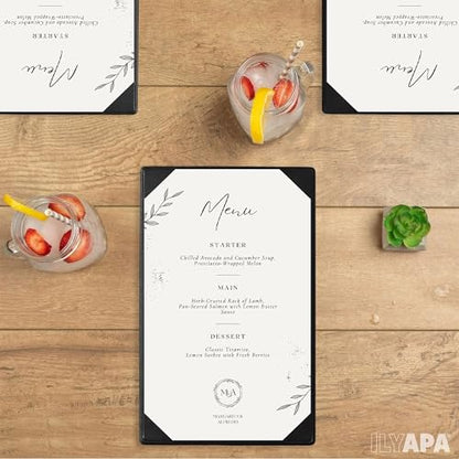 Ilyapa 5 Pack Restaurant Menu Covers 11 x 17 - Vinyl Leather Menu Holder, Single Sided Book with Corner Sleeves for Display of Wedding Menus, Weekly Kitchen Specials & Bar Drinks for Table Top - size: 11 x 17