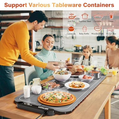 Warming Mat for Food, (XXL 35”x16”) Electric Warming Trays, Upgrade Graphene Fast Full-Surface Heating Mat for Food with 6 Level Temp, 6 Hours Timer, Food Warmer Pad with Heat-Insulating Mat - color: Gray