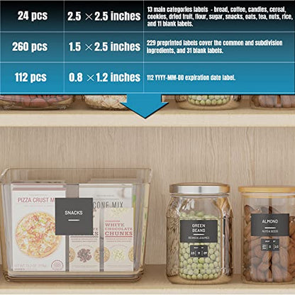 Neatsure 284 Pantry Labels with 112 Expiration Date Labels for Food Containers, Preprinted Stickers Booklet for Storage Bins, Minimalist Kitchen Labels for Organizing - style: Pantry Labels