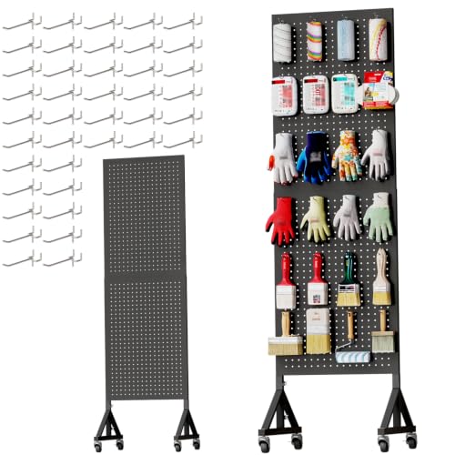 Metal Pegboard Display Stand 1.5 x 5.5 Feet, Adjustable Height with 40 Peg Board Hooks and Wheels, pegboard Display Rack, Craft Display Rack, Retail Display Rack, Garage Peg Board - size: 1.5*5.5
