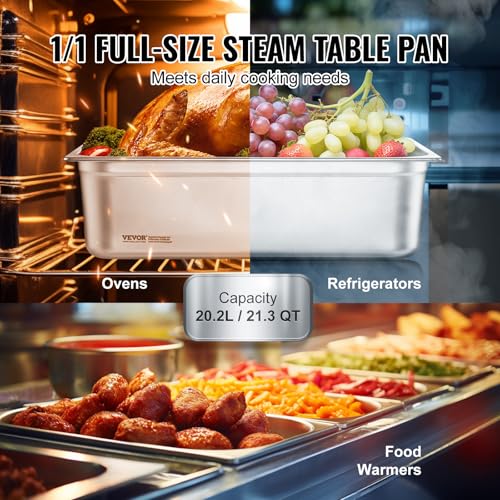 VEVOR 6 Pack Hotel Pans, Full Size 0.8mm Thick 6-Inch Deep Commercial Stainless Steel Restaurant Steam Table Pan, Catering Storage Food Pan, for Industrial & Scientific - size: 1/1 Size, style: 6 Inch Deep Thickened