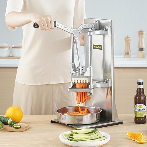 VEVOR Commercial French Fry Cutter with 4 Replacement Blades, 1/4 and 3/8 Blade Easy Dicer Chopper, 6-wedge Slicer and 6-wedge Apple Corer, Lemon Potato Cutter for French Fries with Extended Handle - size: 1/4" + 3/8" + 6-Wedge Slicer + 6-Wedge Apple Core