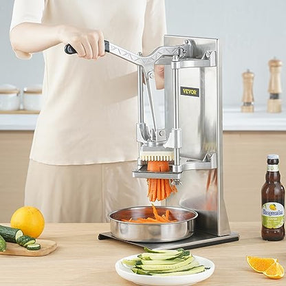 VEVOR Commercial French Fry Cutter with 4 Replacement Blades, 1/4 and 3/8 Blade Easy Dicer Chopper, 6-wedge Slicer and 6-wedge Apple Corer, Lemon Potato Cutter for French Fries with Extended Handle - size: 1/4" + 3/8" + 6-Wedge Slicer + 6-Wedge Apple Core