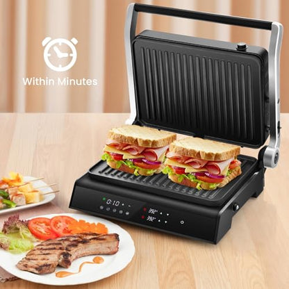COSTWAY Electric Panini Press Grill, Gourmet Sandwich Maker with Tongs