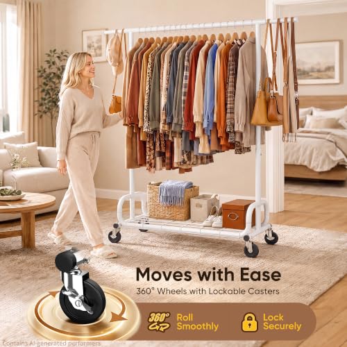 HOKEEPER Clothes Rack 450LBS Adjustable Garment Rack with Wheels, White - color: White