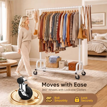 HOKEEPER Clothes Rack 450LBS Adjustable Garment Rack with Wheels, White - color: White