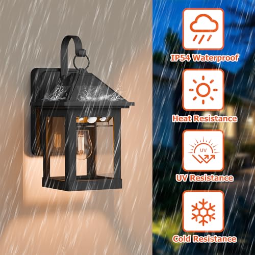 2 Pack Solar Wall Lanterns Outdoor with E26 Bulbs, 3 Modes Motion Sensor
