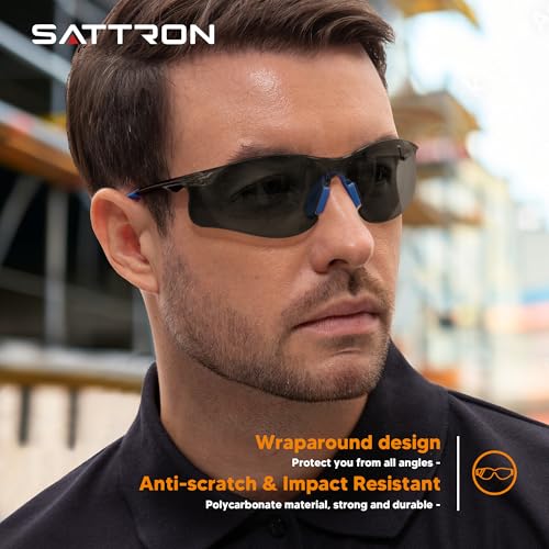 Safety Glasses Tinted 24 Pack, Protective Eyewear for Men Women UV Protection ANSI Z87.1, Safety Sunglasses Bulk Scratch Impact Resistant Eye Protection with Nose Pads for Construction Work Smoke - color: Gray Lens/Blue Temples, size: 24 Pack