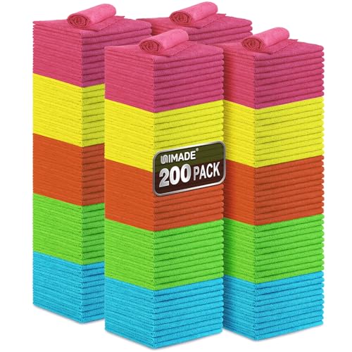 UNIMADE Microfiber Cleaning Cloth, 200PK Reusable Shop Rags Bulk - color: Multicolor, size: 200pk