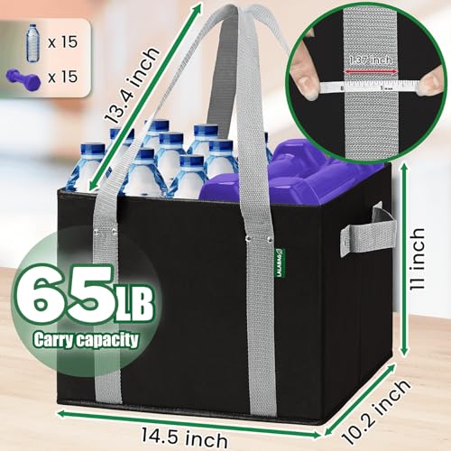 Reusable Grocery Bags (3 Pack ) - Heavy Duty Eco Tote Bags with Box Shape to Stand Up, Hold Up to 65 Lbs - Stay Open & Fold Flat - Foldable Reusable Shopping Bags with Long Handles & Hard Bottom - color: Black