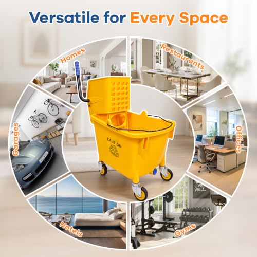 Chasesun 35 Quart Commercial Mop Bucket with Side Press Wringer on Wheels