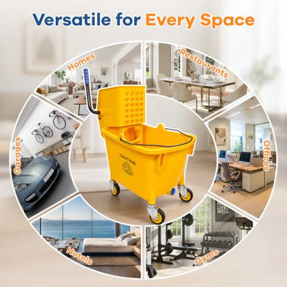 Chasesun 35 Quart Commercial Mop Bucket with Side Press Wringer on Wheels