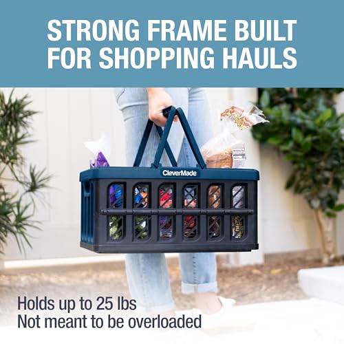 CleverMade Collapsible Shopping Baskets With Handles, 24L 3 Pack, Ocean - color: Ocean, size: 24l - 3 Pack