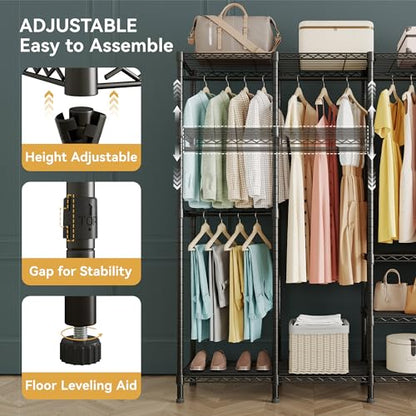 Higeego H5 Heavy Duty Clothes Rack, Black Clothing Rack for Hanging Clothes - color: Black