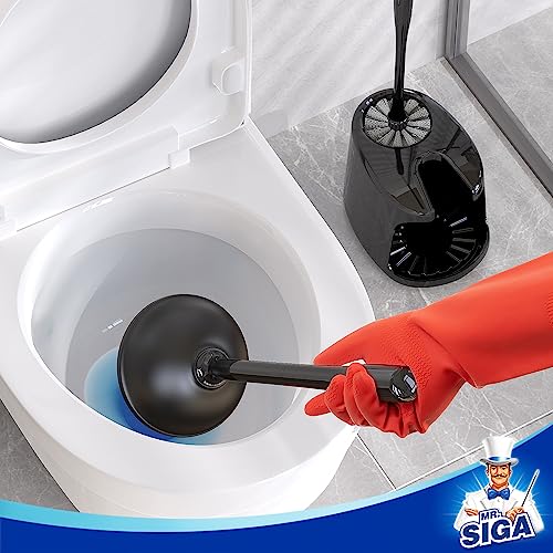 MR.SIGA Toilet Plunger and Brush with Holder for Toilet Cleaning, Black - color: Black