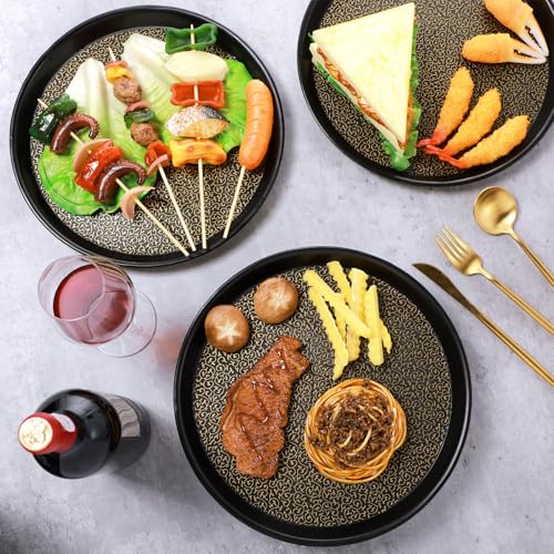 Zopeal 8 Pieces 12 Inch Restaurant Serving Tray Cocktail Tray Bulk Non Slip Round Black Plastic Drink Food Meals Server Trays with Raised Edges for Home Kitchen Restaurant Bar Hotel