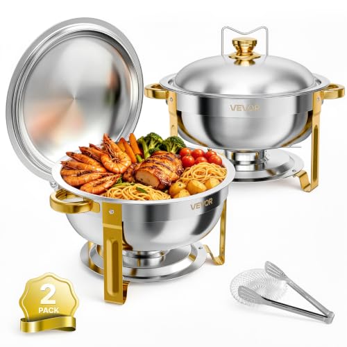VEVOR 2 Packs Chafing Dishes for Buffet Set, 6QT Stainless Steel Chafer - color: Gold, size: 2packs 6QT