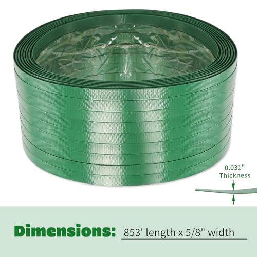 Heavy Duty Packaging Strapping Banding Roll - Green Polyester PET Industrial-Grade, 850' x 5/8" x 0.035" Pallet Strap Coil - 1400 lbs Break Strength Packaging Strapping Banding for Packing - color: Green, size: S, style: Strapping Banding Roll