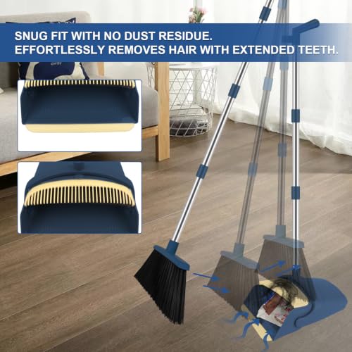 Broom and Dustpan Set, 51" Long Handle Broom with Mini Set Navy Blue - color: Blue, size: Normal