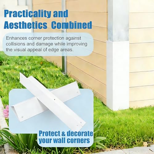 2 Pack White Stainless Steel Corner Guards, 3 3/8" x 3 3/8" x 11 3/4" - color: White