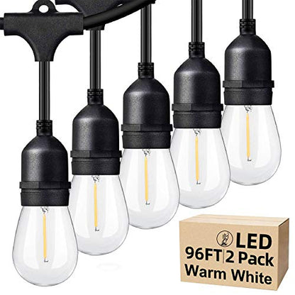 Outdoor String Lights 96FT(48×2), Commercial Grade Heavy Duty Patio Lights - color: Black-2700K, size: 96FT(48FT*2)