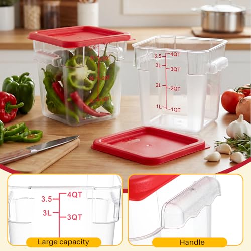Ziliny 1 Pcs 4 Qt Clear Square Dough Proofing Container with Lid, Red - color: Red, size: 4 Qt