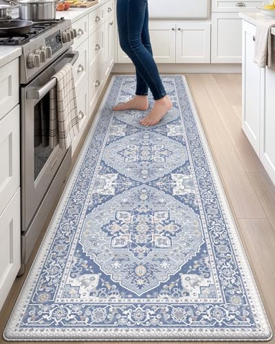 DEXI Kitchen Floor Mats Cushioned Anti Fatigue Runner Rug, Light Blue - color: Light Blue, size: 107"L x 24"W x 0.4"Th