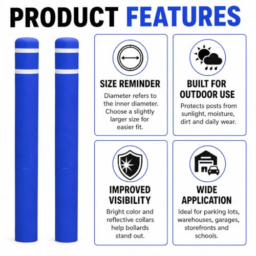 Blue Safety Bollard Cover 6" x 52", Heavy Duty Bollard Post Sleeve with Reflective Tape, Weatherproof Bollard Guard for Parking Lot, Warehouse, Traffic Barrier - color: Blue, size: 52" H