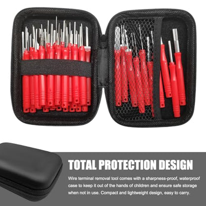 41PCS Terminal Removal Tool Kit, Electrical Wire Connector Pin Extractor Tool Set with Protective Box, Car Terminal Release Depinning Tools Kit for Automotive Household Devices (Red) - color: Red