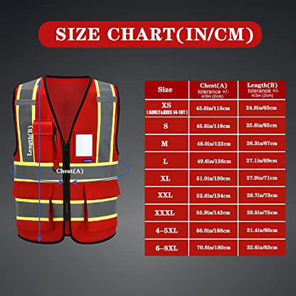 AYKRM Security Vest for Men Women 7 Pockets High Visibility Reflective Safety Vest Front Zipper Meets ANSI/ISEA - color: Red, size: X-Small