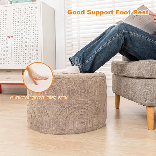 Round Ottoman Pouf Foot Stool, Khaki, 20x14 In,Hassock,Sofa Couch Foot Rest - color: Khaki, size: 20"D x 20"W x 14"H