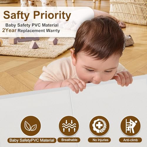 Miumoon 100 inch Reinforced Retractable Baby Gates 34 inch Tall - color: White, size: 34" Tall x 100" Wide