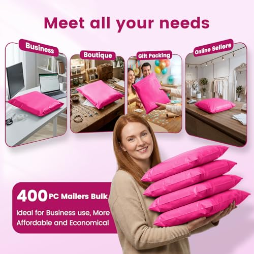 Metronic Poly Mailers 14.5x19 400 Pack, Large Bulk Self Seal Shipping Bags - color: Pink, size: 14.5x19 400PC