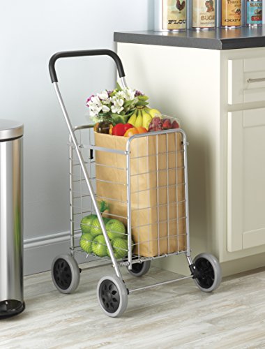 Whitmor Utility Shopping Cart - Durable Folding Design for Easy Storage, Model Number: 6250-4997-2-SIOC - size: 11"L x 13.25"W x 34.25"H, Gray