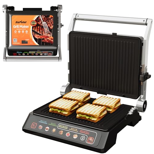 3-in-1 Indoor Grill & Griddle: 180° Flat Opening, Preset Menu, 1600W Electric Panini Press Sandwich Maker with Removable Non-stick Plates, Easy to Clean (Black, 14.25x13.4x5.9″) - size: Extra Large
