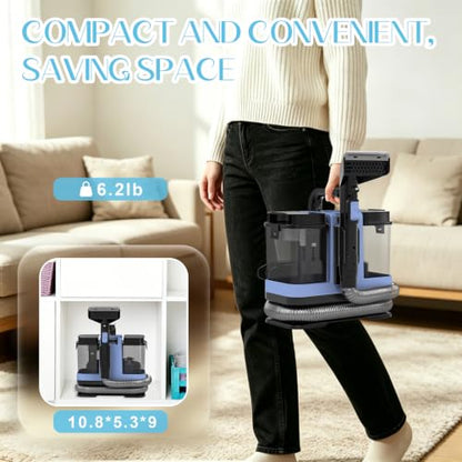 18Kpa Carpet Cleaner Machine, Portable Carpet and Upholstery Cleaning Machine, Deep Cleaning for Rugs, Couch, Car Interiors Stains, Pet & Family Friendly, 120V (HAZE BLUE) - color: HAZE BLUE