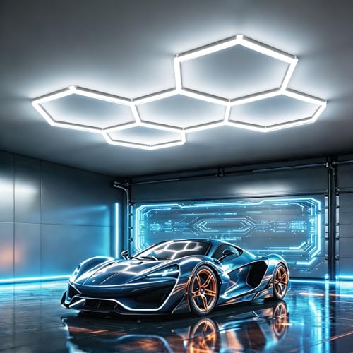 Bevenus Hexagon Garage Light, 168W 6500K Super Bright Honeycomb LED Ceiling Light, DIY Hex Lights for Warehouse Workshop Gym Barbershop Car Detailing Auto Beauty (5 Grids) - size: 5 Grids