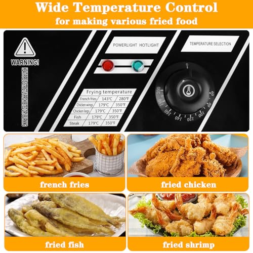 Commercial Electric Deep Fryer, 12L Dual Tank Stainless Steel Countertop Deep Fryer with 2 Baskets & Lids, 5000W Restaurant Deep Fryer with Independent Temperature Control for Restaurant Snack Bar