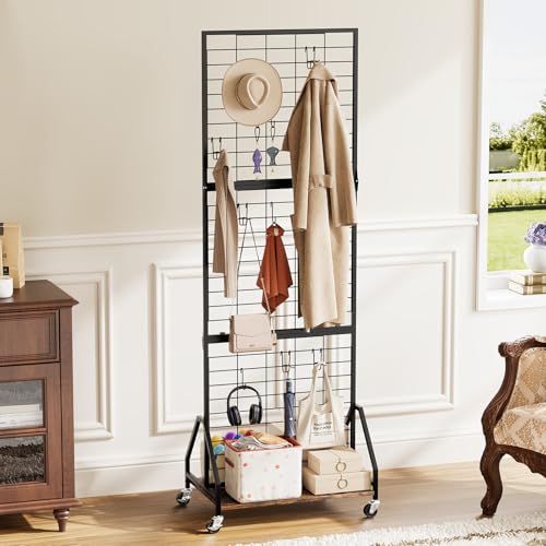 ELYKEN Foldable Grid Wall Panels, 5.7 x 2 FT Movable Gridwall Display Rack - color: Rustic Brown, size: 2'w-1 pack