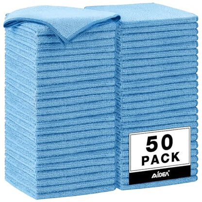 AIDEA Microfiber Cleaning Cloth Blue-50PK,Microfiber Towels for Cars 12×12" - color: Blue, size: 50PK